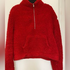 Garage red fleece crop sweater